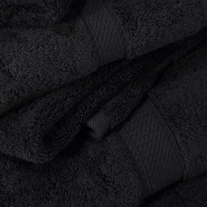 SUPERIOR Solid Egyptian Cotton Towel Set, Washcloths 13” x 13”, Hand Towels 20” x 30”, Bath Towels 30” x 55”, Black, 6-Pieces