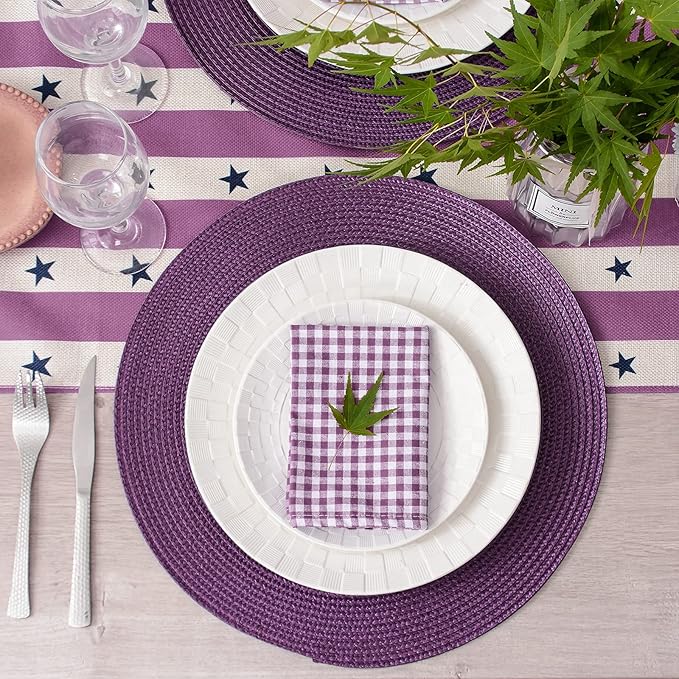 AHHFSMEI Round Placemats Set of 6 Heat Resistant Washable Non-Slip Woven Braided Table Mats for Dining Table Kitchen & Home Decor (Plum Purple)