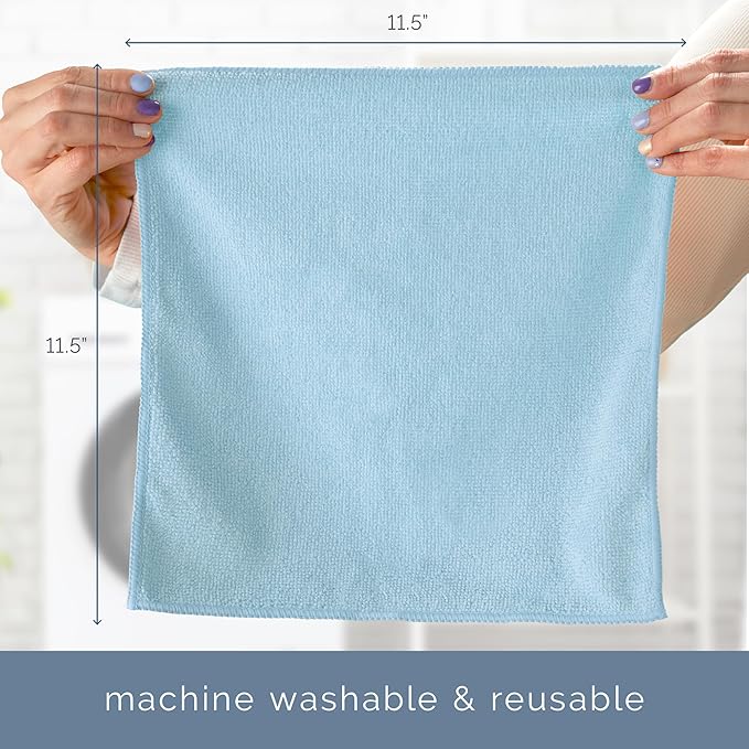 S&T INC. 100 Pack Microfiber Cleaning Cloth, Bulk Towels for Home, Reusable Microfiber Towels for Cars, Cleaning Rags, Light Blue, 11.5 Inches x 11.5 Inches, 100 Count