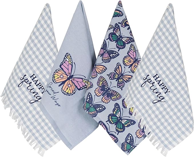 Ritz 100% Cotton Kitchen Towels, Butterfly Spring – 16"x26" – Absorbent Dish Towels for Drying & Cleaning – Soft & Durable (Set of 4)