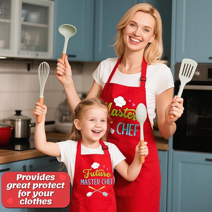 R HORSE 2Pcs Adults Kids Matching Apron Set - Parent and Child Adjustable Kitchen Apron with 2 Pockets - Mommy and Me Matching Gift for Women Kid Cooking Baking Painting Training Gardening