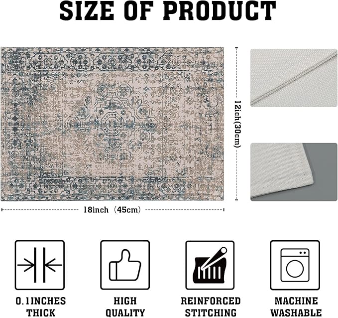 aportt Grey Brown Ethnic Boho Placemats Set of 4 Bohemian Carpet Vintage Gray Linen Washable Kitchen Dining Table Mats Stain Heat-Resistant Desktop Decor Place Mats for Home Party Indoor 12x18 in