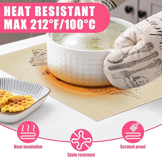 Western Cowboy Placemats Set of 6,12x18 Inch Linen Place Mat Washable Stain Resistant Table Mats for Spring Summer Seasonal Farmhouse Kitchen Party Home Decor