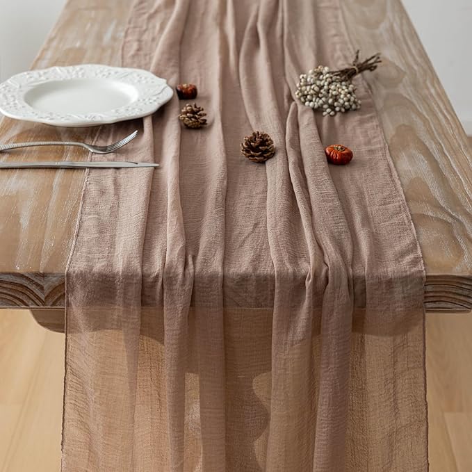 Keketoarrange 6pcs Cheesecloth Table Runner Nude Gauze Rustic Boho Coffee Cheese Cloth 120 Inch 10 FT for Wedding Baby Shower Bridal Shower Birthday Party Long Sheer Farmhouse Home Decorations