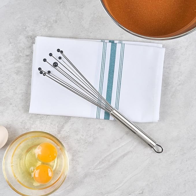Restaurantware 10.5 in Stainless Steel Ball Whisk with Silicone Tips - German Standard Sauce & Gravy Whisk, Non-Scratch, Dishwasher Safe - Non-Stick Safe Silicone Ball Whisk for Baking