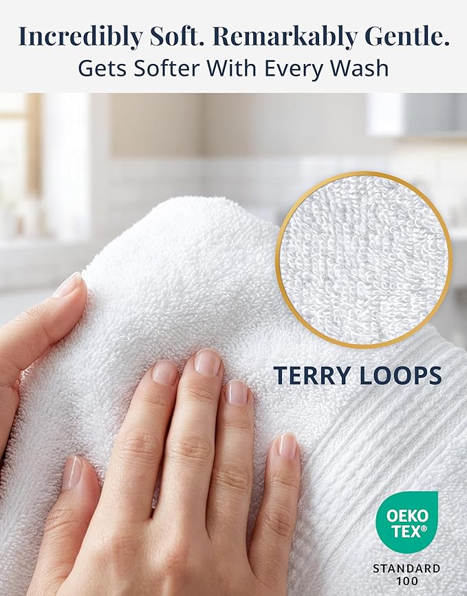 White Hand Towels for Bathroom - Pack of 4 (16"x28") 100% Cotton Hand & Face Towels - Soft, Durable, Quick Dry & Highly Absorbent, Fingertip Towel for Bathroom - Great for Gym, Salon, Spa & Family Use