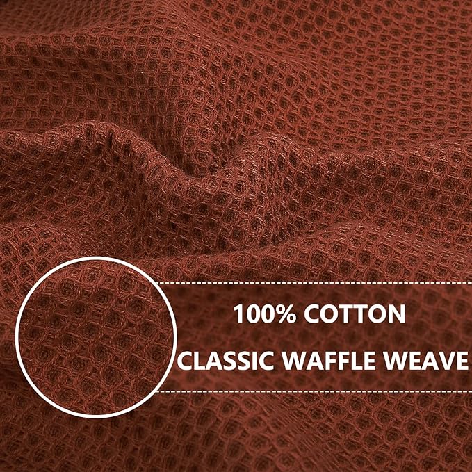 Homaxy 100% Cotton Waffle Weave Kitchen Towels, 3-Pack Ultra Soft Absorbent Dish Towels, Quick Drying Cleaning Towels, 13 x 28 Inches, Rust