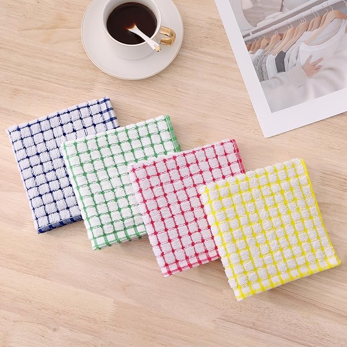 Kitinjoy Cotton 12 Pack Terry Kitchen Dish Cloths, 12 x 12 Inches Super Soft and Absorbent Dish Rags, Quick Drying Dish Towels for Washing Dishes, Yellow