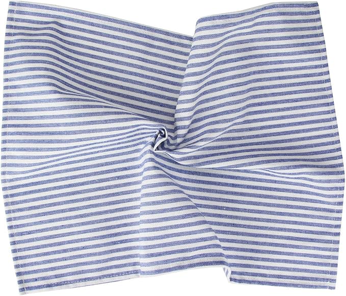 Plain Striped Cotton Linen Blended Dinner Cloth Napkins - Set of 12 (40 x 30 cm) - for Events & Home Use (Blue)
