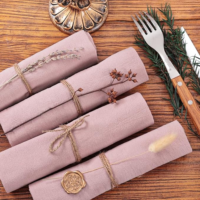 Socomi Cloth Napkins Pink Fall Thanksgiving Washable Reusable Bulk Linen Cotton Napkins Set of 6 17"x17" for Wedding Party Bridal Baby Shower Birthday Dining Table Decorations