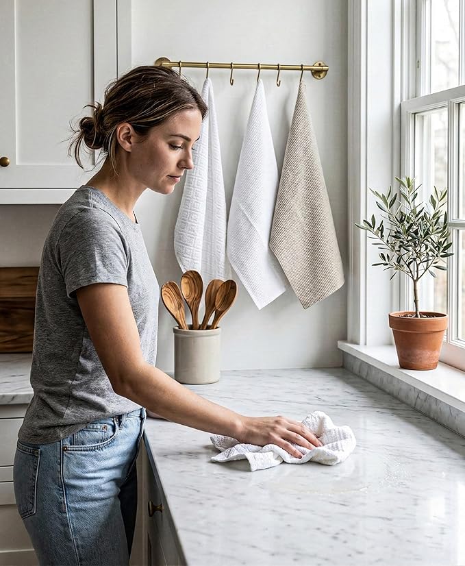 SYDR Premium Kitchen Towel (16”x 28”, 4 Pack), Cotton Kitchen Hand Towel, Jacquard Diamond Weave, Highly Absorbent Tea Towel Set with Hanging Loop, White