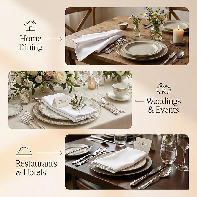 ACCENTHOME Accent Home 100% Cotton Napkins, Delicate Cloth Napkins for Dinners, Parties and Weddings，18 x 18 Inch Set of 12 - White