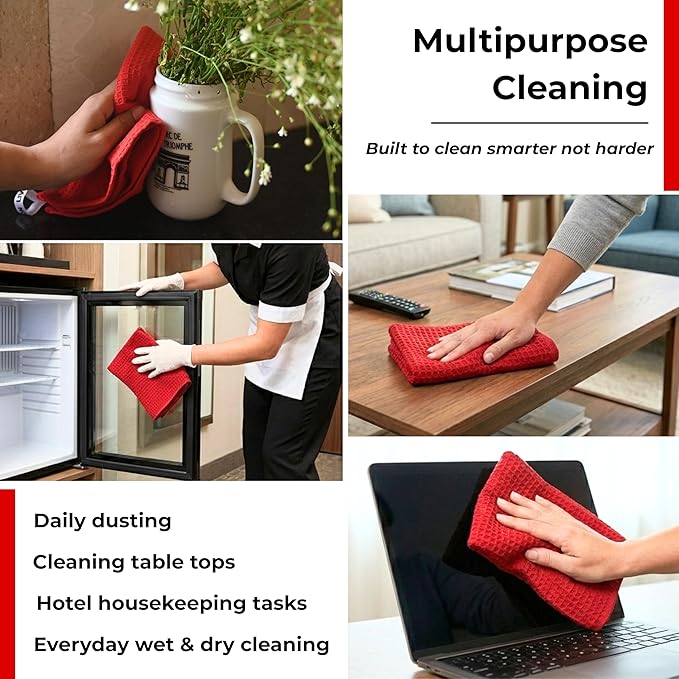 Red Cotton Cleaning Rags for Housekeeping - Trapos Paños De Limpieza Reutilizables - Kitchen Bar Shop Towel Dish Mop Wash Cloth for House Dust - Reusable Washable Absorbent - 13"x13" 12 Pack
