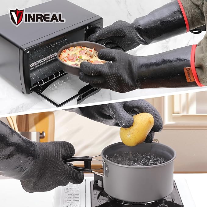 BBQ Grill Gloves – Heat Resistant up to 932°F, Waterproof & Oil Resistant Neoprene, 14-Inch Long Sleeve Cooking Gloves for Grilling, Fryer, Baking, Smoker