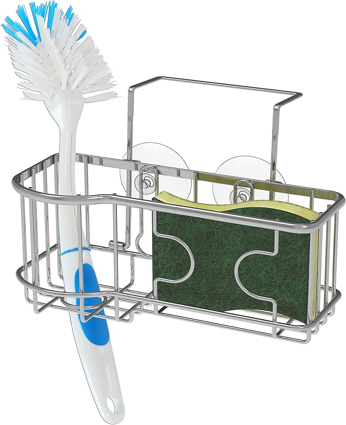 Simple Houseware Kitchen Sink Caddy Organizer for Brush Sponge Holder, Chrome