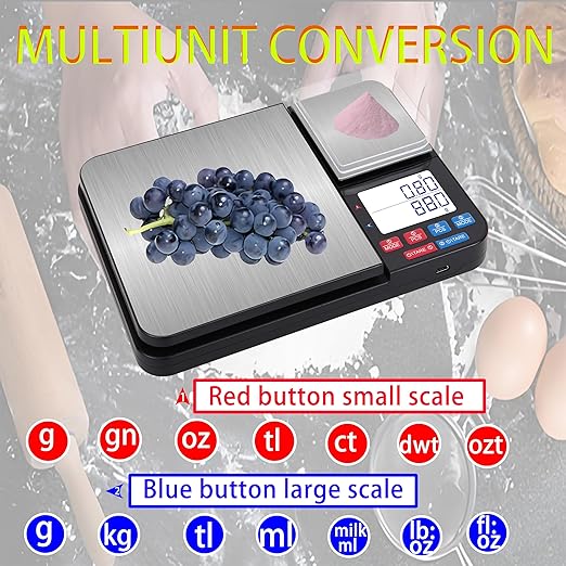 Stainless Steel Dual Platform Digital Kitchen and Food Scale, with Two Precision 1g/0.05oz & 0.01g/0.0005oz, Max Capacity 22lb/10kg, Tare Function, Units Conversions, LCD with Backlit