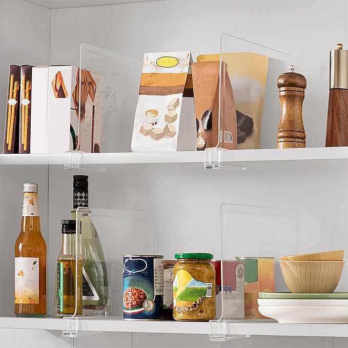 HBlife 12 Inches Tall [Extra Tall Version] Clear Shelf Dividers, 4 Pack Purse Organizer for Closet Perfect for Sweater, Shirts, Handbags in Bedroom and Kitchen, Acrylic Bookshelf for Organization