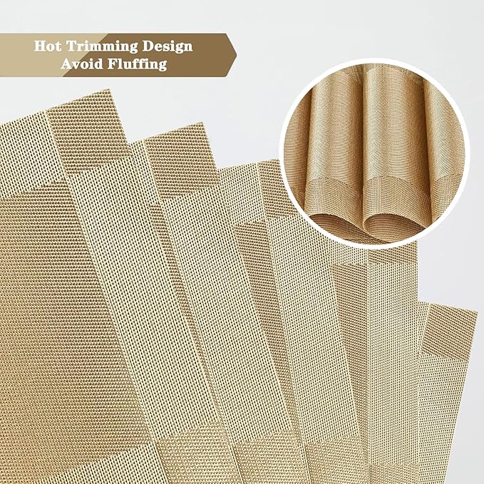 Frame Gold Placemats Set of 2 - Heat Resistant Non-Slip Place mats for Dining Table, Washable Durable PVC Vinyl Woven Table Mats (Frame Gold, 2)