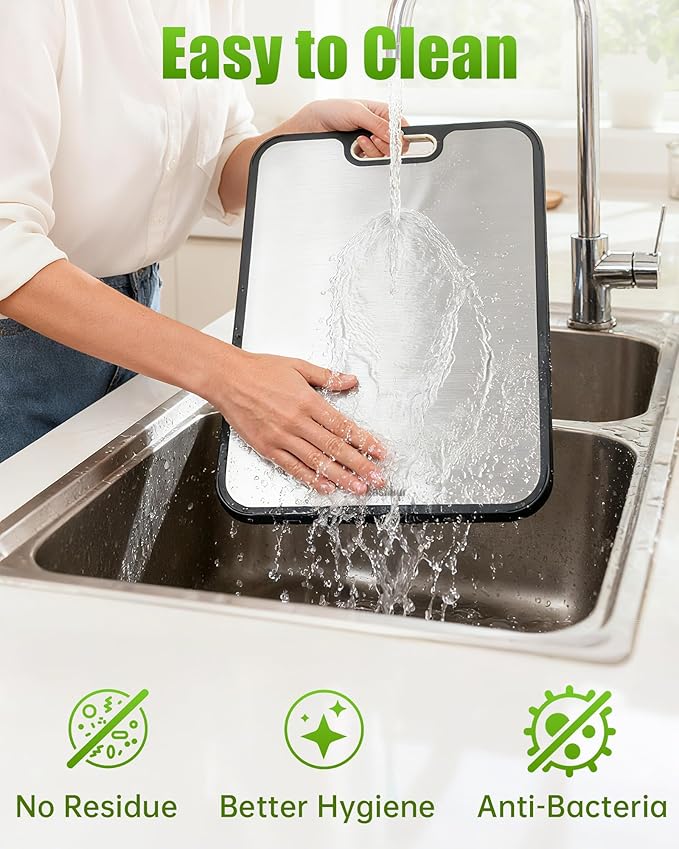 Titanium Cutting Boards for Kitchen, Non Toxic 2-in-1 Cutting Board Double Sided, Food Grade Chopping Boards for Fresh Meat Vegetable, Easy to Clean Large Size 16”×11”
