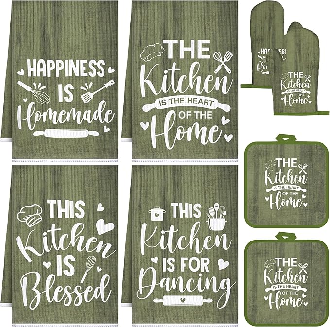 Leinuosen 8 Pcs Kitchen Towels and Oven Mitts Sets Pot Holders Dishcloths Set Kitchen Decorative Accessories Absorbent Potholders Heat Resistant for Chef Baking Cooking