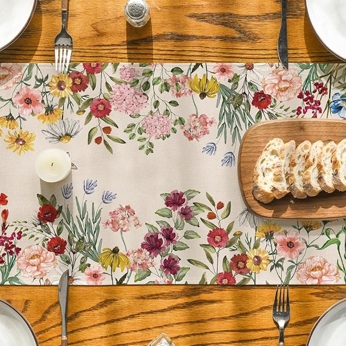 Artoid Mode Plants Floral Butterfly Valentine's Table Runner, Anniversary Wedding Kitchen Dining Table Decoration for Home Party Decor 13x120 Inch