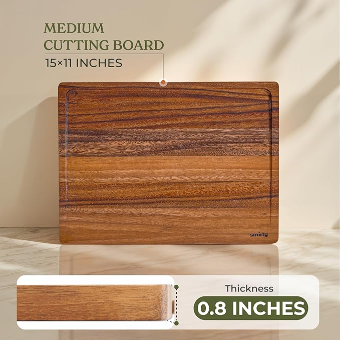 SMIRLY Bamboo Cutting Board Set, Chopping Board and Wooden Cutting Boards for Kitchen, Small Wood Cutting Board and butcher block (Walnut Wood, 1 Pack)