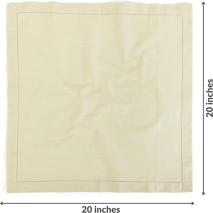 FINGERCRAFT Cloth Napkins, Hemstitched Napkins Cloth, 20 x 20 Inch Generous Picot Hem and Mitered Corner, Everyday Use Premium Quality Perfect for Parties Dinners Weddings Cocktail Set of 6 Beige