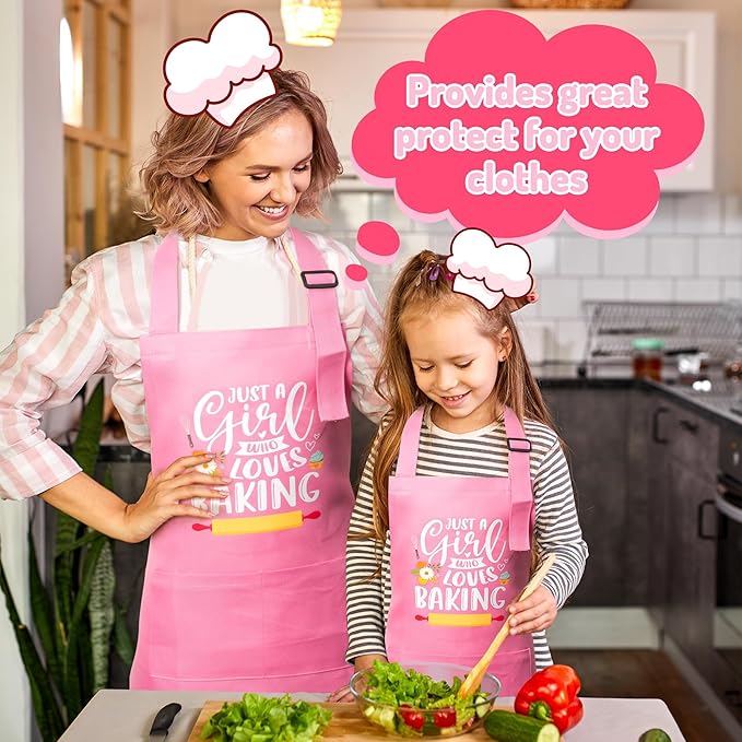 R HORSE 2Pcs Adults Kids Matching Apron Set Mommy and Me Adjustable Kitchen Apron with 2 Pockets Parent and Child Matching Gift for Mother's Day Women Kid Cooking Baking Painting Training