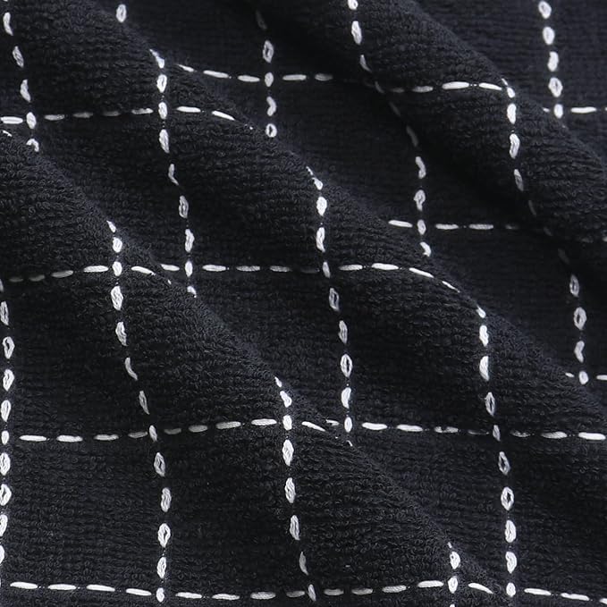Natural Cotton Dish Cloths Waffle Weave Kitchen Towels,Ultra Absorbent Quick Drying Dish Towels, Soft Comfort Cleaning Cloth Washcloths, Set of 6 (Black, 12 x 12 Inches)
