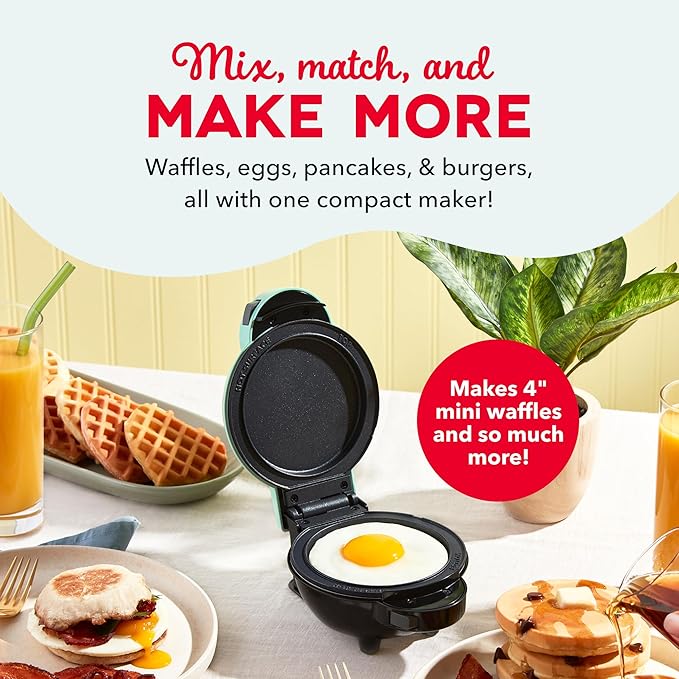 Dash MultiMaker® Mini Maker System - Compact Waffle Maker for Family Breakfasts - Removable Griddle Plates & nonstick surface - 6 Plates & Storage Case - Aqua