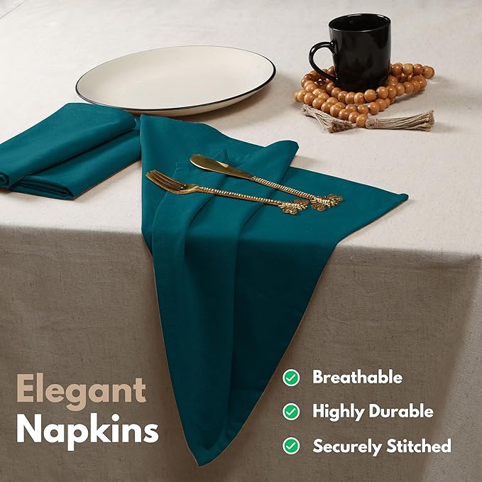 Native Fab Solid Cloth Napkin Set of 4, 100% Cotton, Washable, Reusable Dinner Cloth Napkin 17x17 inches, Table Decor Napkins for Dinner, Events, Teal Green