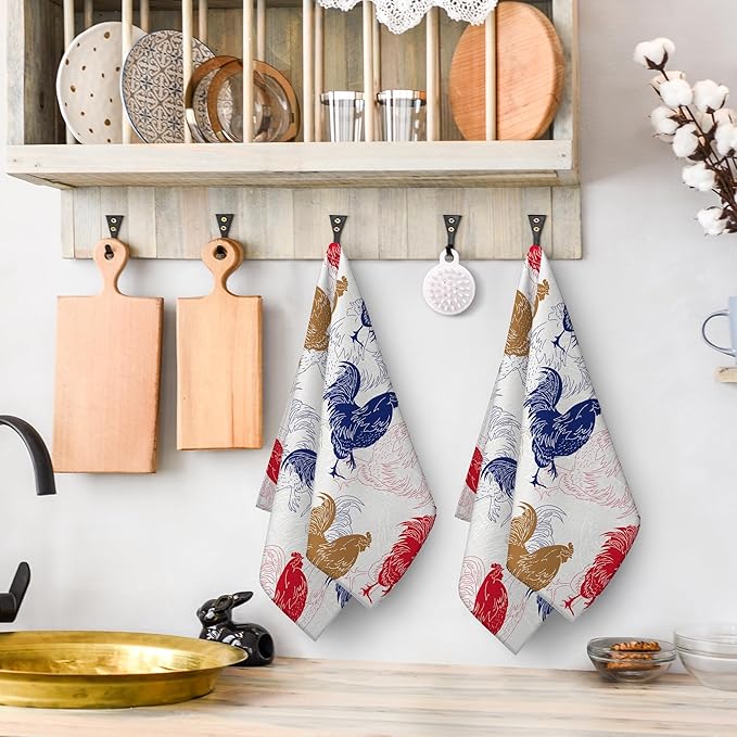 Rooster Chicken Kitchen Towel Set of 2 Soft Absorbent Decorative Hand Towels Farmhouse Kitchen Decor Tea Towels Farmhouse Dish Towels for Kitchen Drying Bathroom Holiday Home Decor 16"x24"
