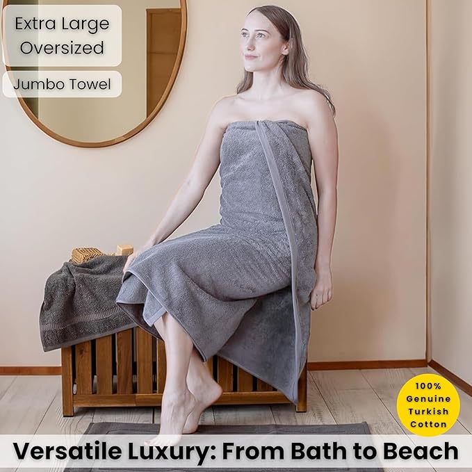 SALBAKOS Luxury 100% Turkish Cotton Bath Sheets 40x80 in Oversized Extra Large Bath Towels Thick Soft Absorbent Turkish Towel for Spa Beach (Pack of 1, Silver, Jumbo Bath Sheet)