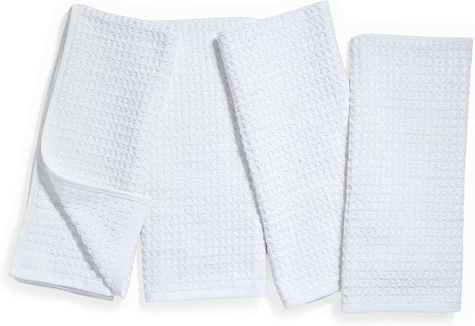 Thyme and Sage 100% Cotton Premium Turkish Kitchen Hand Towel Set, 16"x26", Ultra Absorbent, 350 GSM, White, Pack of 4