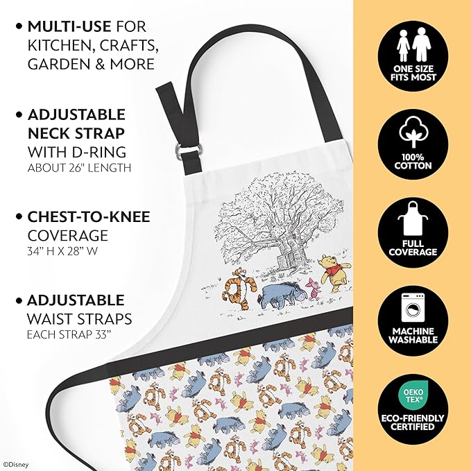 Best Brands Disney Apron & Oven Mitts Set – 3 Piece Bundle with 1 Cotton Kitchen Apron for Cooking & 2 Heat Resistant Pot Holders