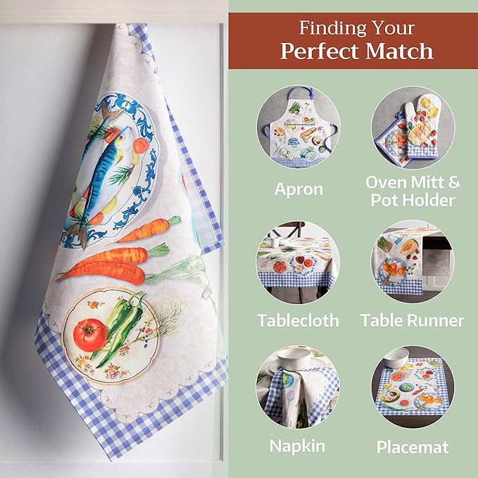 Maison d' Hermine Kitchen Towels Set of 3 100% Cotton 27.50" x 20" Reusable Cloth Tea Dish Towels Absorbent with Hanging Loop for Kitchen Gifts for Mothers Day Spring/Summer (Gourmand)