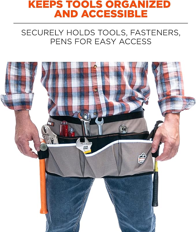 Ergodyne Arsenal 5706 Canvas Waist Tool Apron with 13 Pockets, Gray