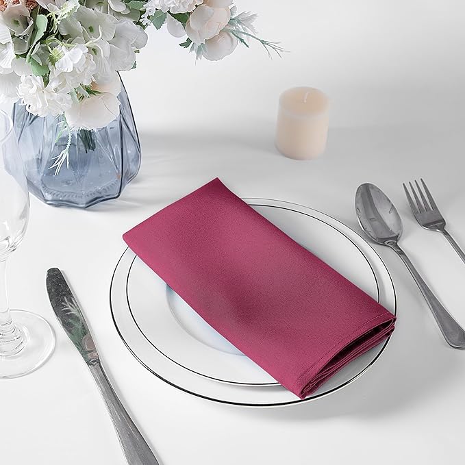 Bailarina Cloth Napkins Set of 40,17x17 inches Dinner Napkins Cloth Washable,Polyester Square Table Cloth Napkin Bulk with Hemmed Edges Ideal for Banquets, Parties and Weddings-Burgundy