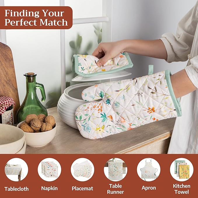 Maison d'Hermine Pot Holders 100% Cotton Heat Resistant Potholders 8" x 8" Hot Pads with Loop BBQ, Cooking, Baking, Grilling, Kitchen, Handling Hot Pans Spring/Summer (Pack of 1, Colmar)