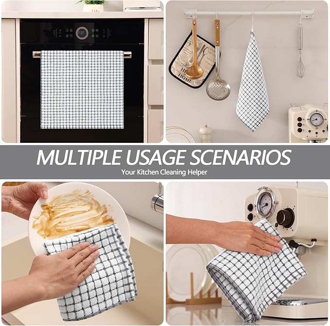 Homaxy Kitchen Towels and Dishcloths Set, 16 x 25 and 12 x 12 Inches, Set of 12 Cotton Terry Kitchen Dish Towels, Super Soft and Absorbent Dish Cloths, Grey