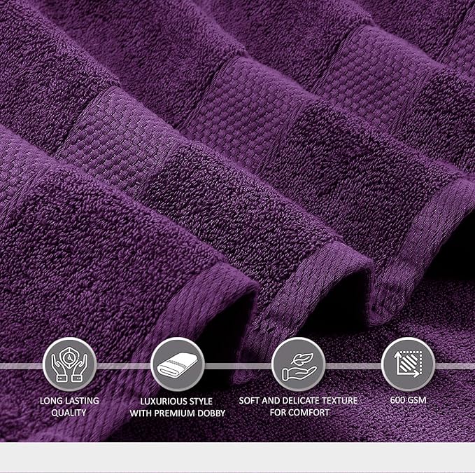 Oakias Premium Towel Set 600 GSM 6 Piece Plum - 100% Ring Spun Cotton Highly Absorbent Towels Set - Super Soft Bathroom Towel Set - Hotel Quality Double Stitched Hem - Ideal for Hotels, Spa, Gyms