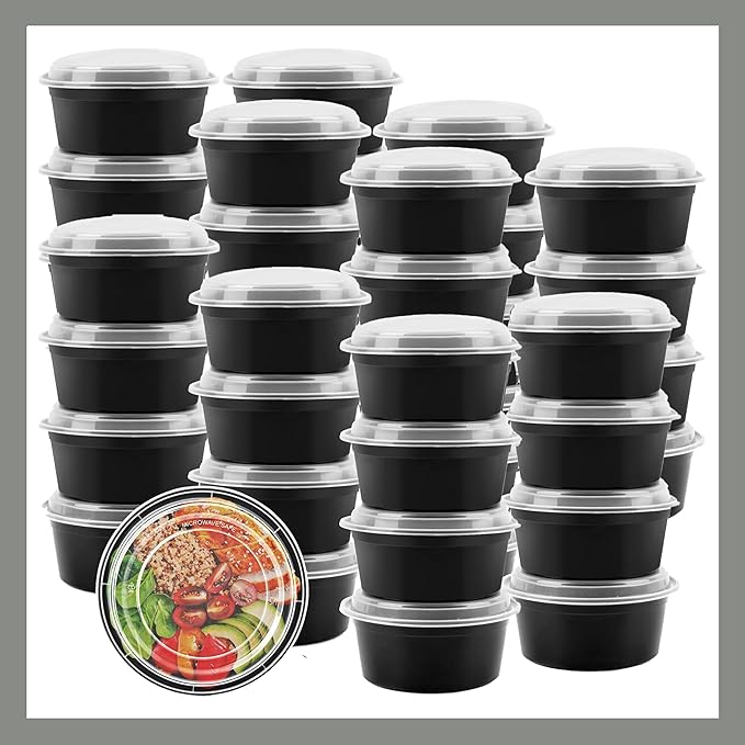 Meal Prep Containers Round [30 Set] x [38 oz] with Lids, 1 compartment, Stackable, Reusable, Leakproof, Food Safe, Microwave, Freezer & Dishwasher Safe for Food Prep Storage (30 Set, 38 oz)