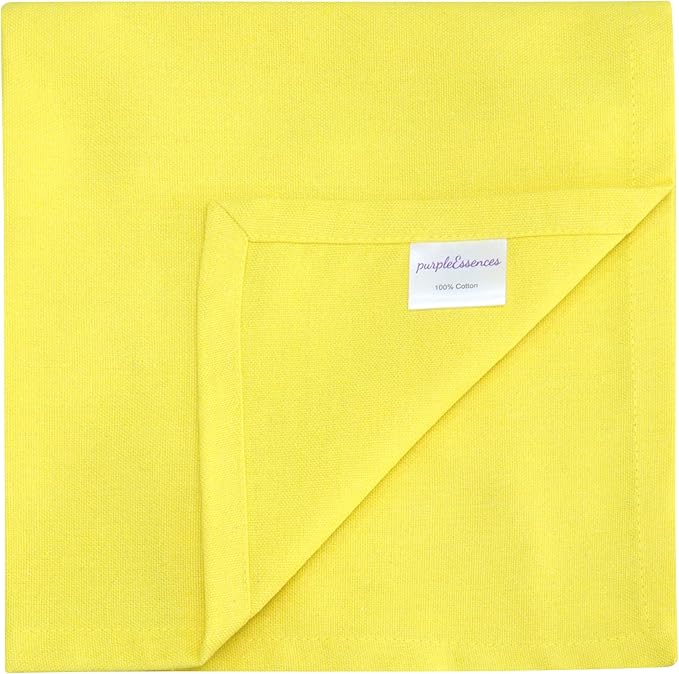 PurpleEssences Set of 12 Cloth Dinner Napkins 100% Cotton 18x18 Inch - Soft Durable Washable - Ideal for Farmhouse Party Spring Easter Summer - Perfect Everyday Use Table Linen - Yellow