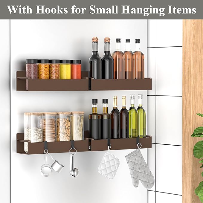 HuggieGems 4 Pack Magnetic Spice Rack Organizer for Refrigerator and Oven, Brown Fridge Organizers and Storage for Kitchen