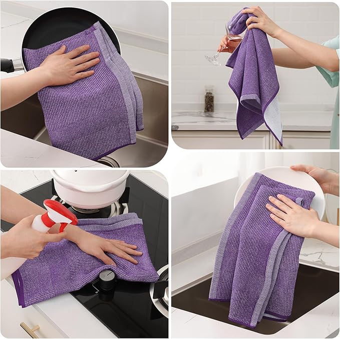 Mordimy Premium Kitchen Towels 6 Pack (18 x 28 Inches, Purple), Large Cotton Kitchen Hand Towel, Flat & Terry Dish Towels for Drying Dishes, Super Absorbent Tea Dishtowels Set with Hanging Loop