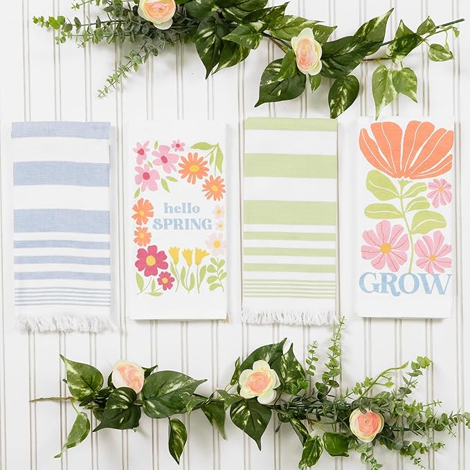 Ritz 100% Cotton Kitchen Towels, Hello Spring Floral – 16"x26" – Absorbent Dish Towels for Drying & Cleaning – Soft & Durable (Set of 4)