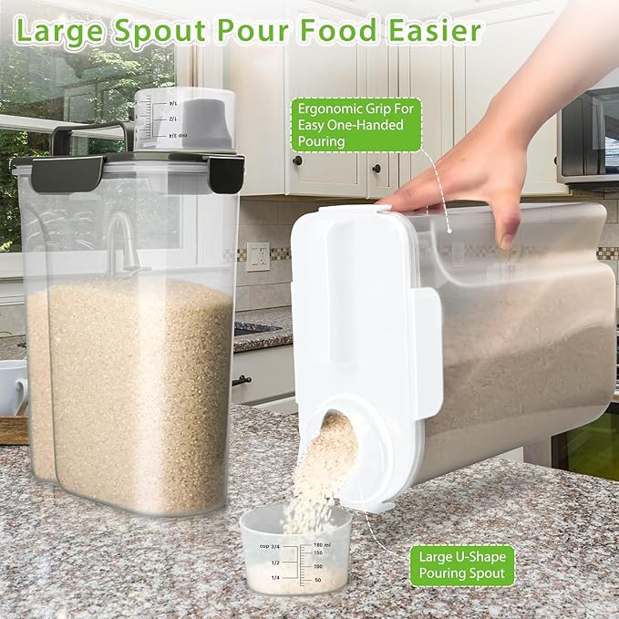 Viretec Rice Storage Container, 5 to 10lb Dry Food Airtight Dispenser, Pet Dog Cat Food Canister, BPA Free Clear Plastic Kitchen and Pantry Organization Bin for Oatmeal, Grain, Cereal, Pasta, Flour