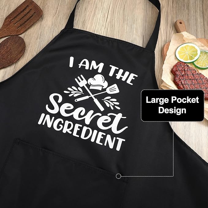 Jeyiour 3 Pack Funny Cooking Aprons Women Oil-proof Kitchen Aprons with Pockets for Home Chef BBQ Birthday Thanksgiving Gift(Black)