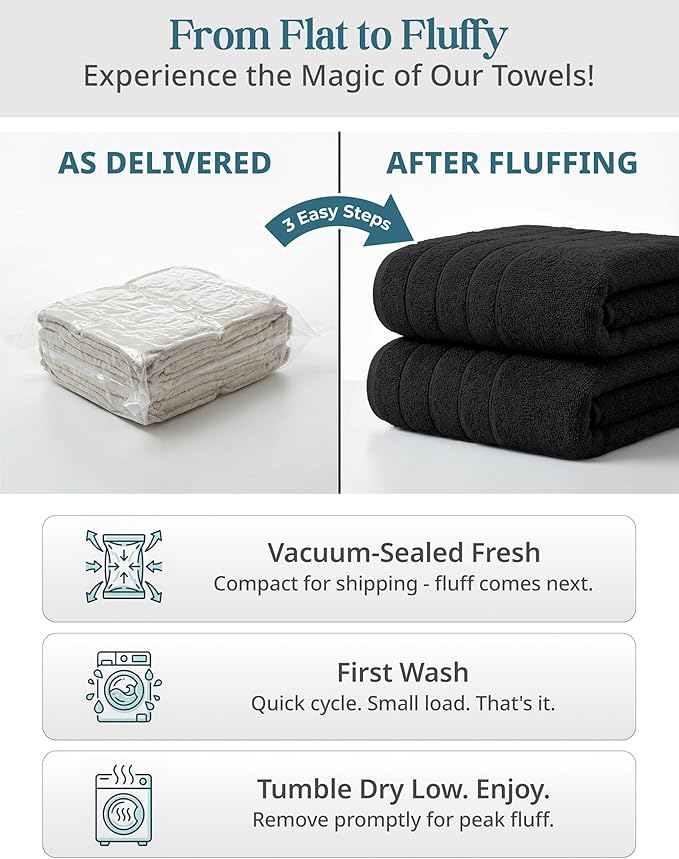 Casa Platino 100% Cotton Towel Set for Bathroom - 18 Piece - Super Soft, Hotel Quality - 6 Bath, 6 Wash Cloths, 6 Hand Towels for Bathroom - Classic, Gentle on Skin, Ideal for Spa & Daily Use - Black