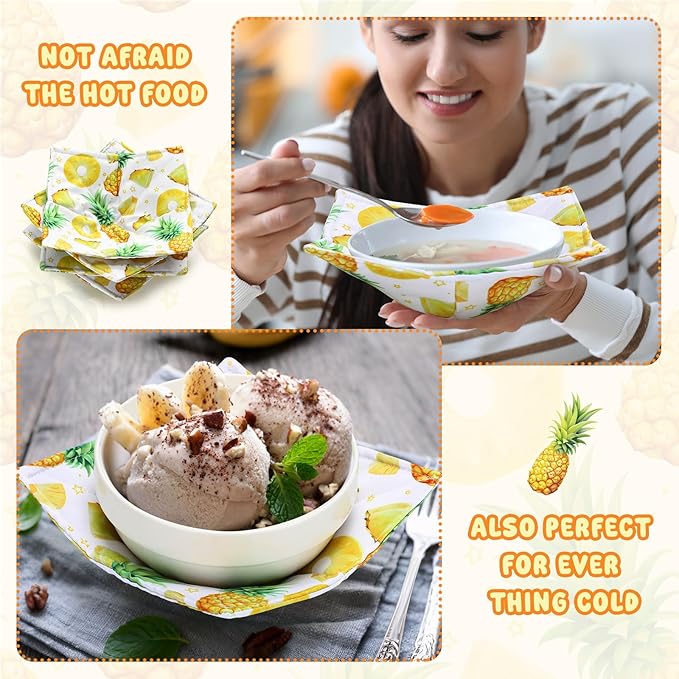 Cunhill 4 Pcs Cotton Microwave Bowl Cozy Holders for Hot Food Hot Pads Soup Bowl Potholders Heat Resistant Multipurpose Quilted Safe Holders for Kitchen Plate Supply(Light Yellow,Pineapple)